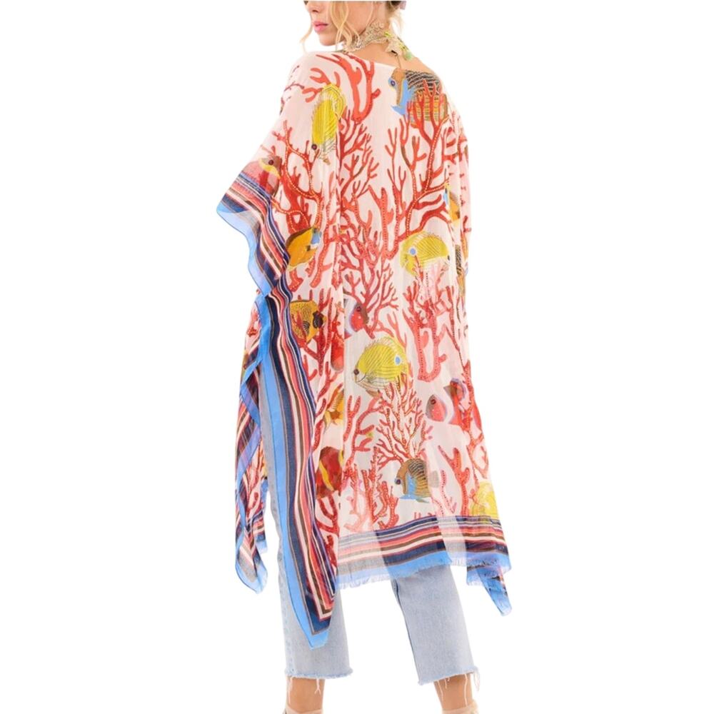 Aratta Sea of Belief Kimono OS Hand Beaded Coastal Cowgirl OS fits most NIB